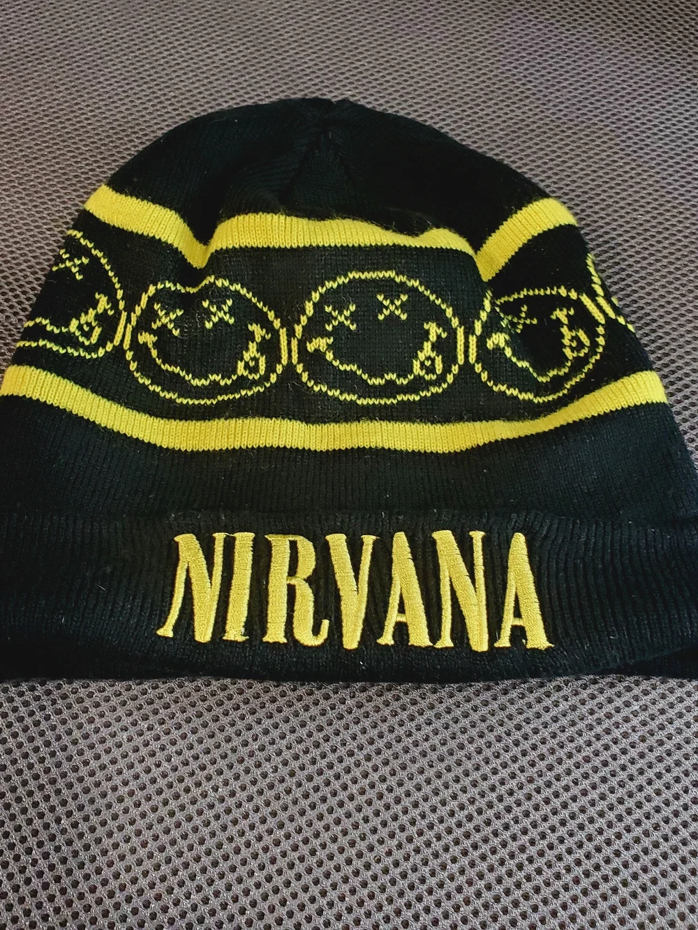 NIRVANA Beanie Hat With Smiley Faces Band Merch Knit Hat 2015